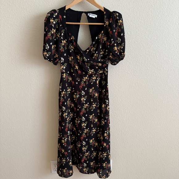 Reformation Black Floral Midi Dress Size 8 - Picture 2 of 10